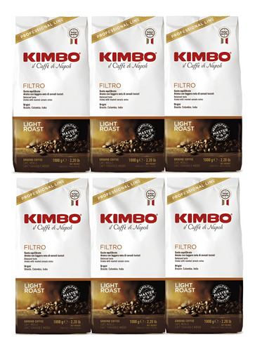 6x Café Molido Kimbo Filtro 1kg Tostado Suave Balanceado