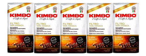 [CA0299] 5x Café Kimbo Filtro 226,8 Grs 100% Arabica Grano Molido