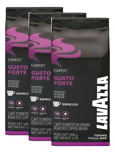 [CA0331] Pack 3 Lavazza Gusto Forte En Grano 1 Kilo 100% Robusta